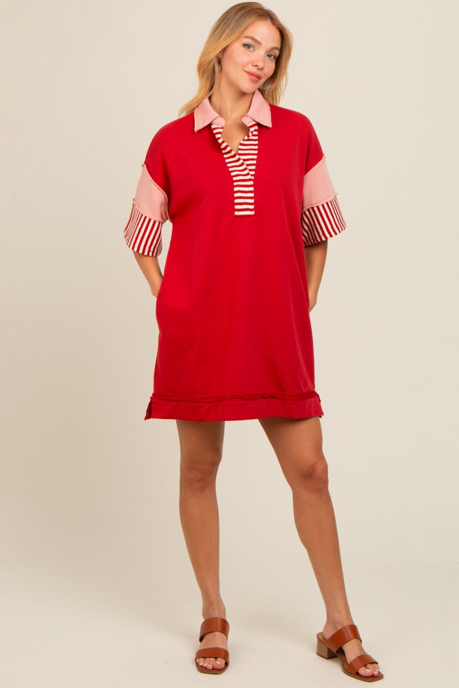 rust colorblock stripe polo dress