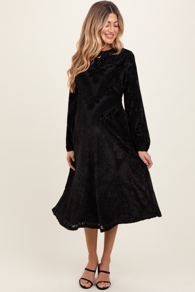 black velvet damask maternity midi dress