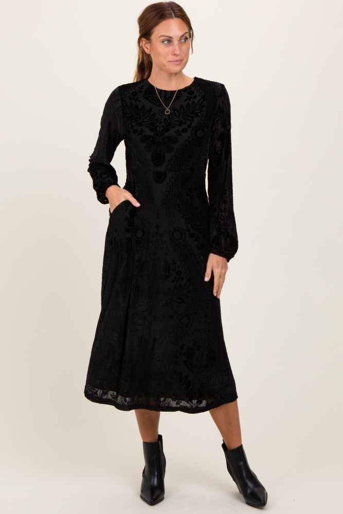 black velvet damask midi dress