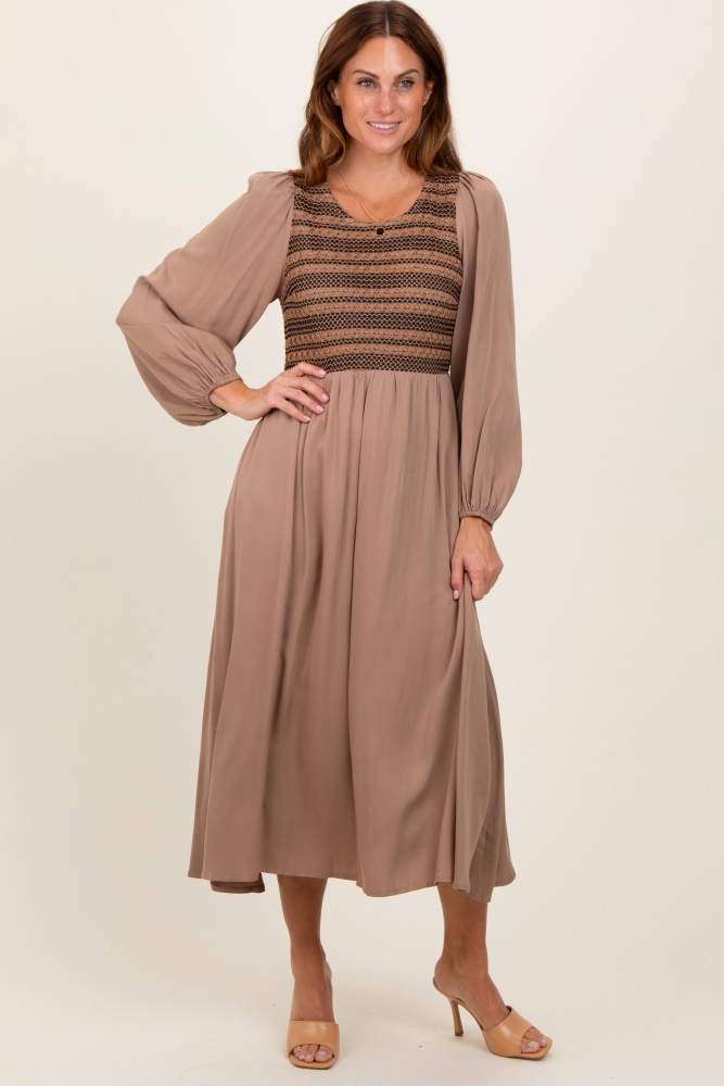 mocha contrast knit bodice maxi dress