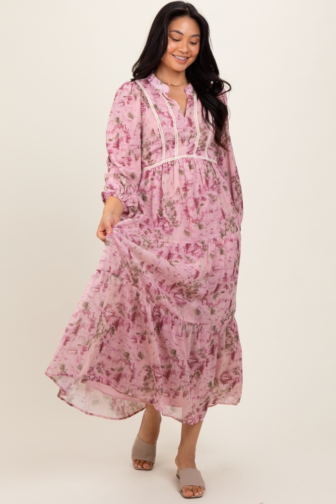 pink floral lace trim maxi dress