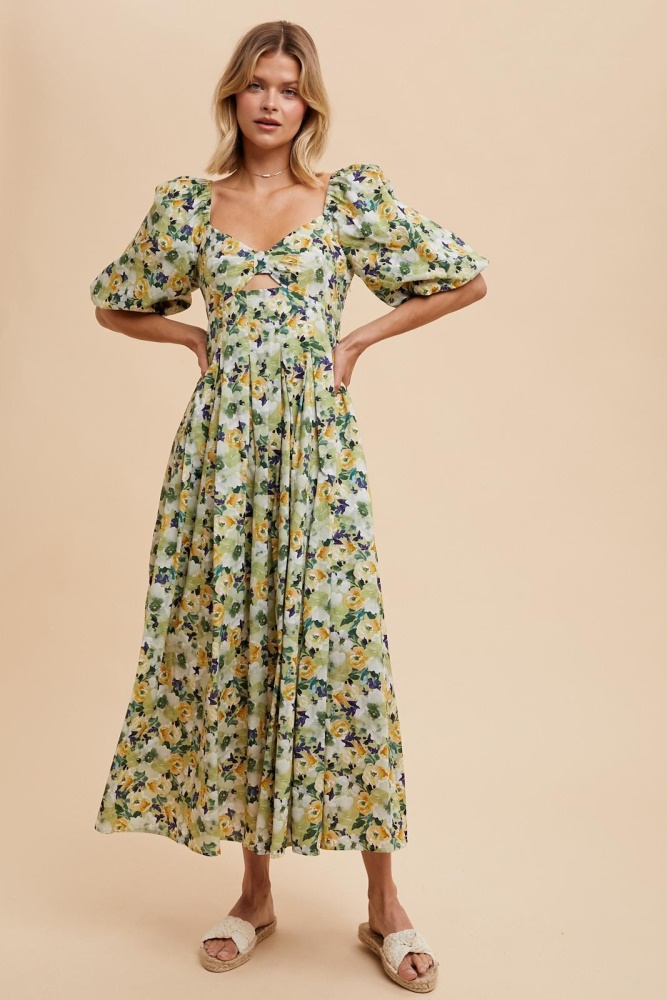 fern floral cotton maxi dress