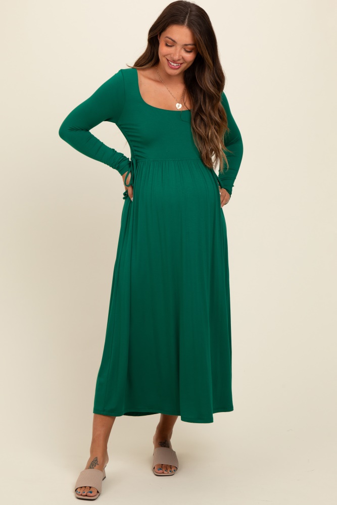 forest green square neck long sleeve maternity midi dress