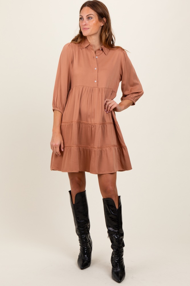 camel collared tiered dress