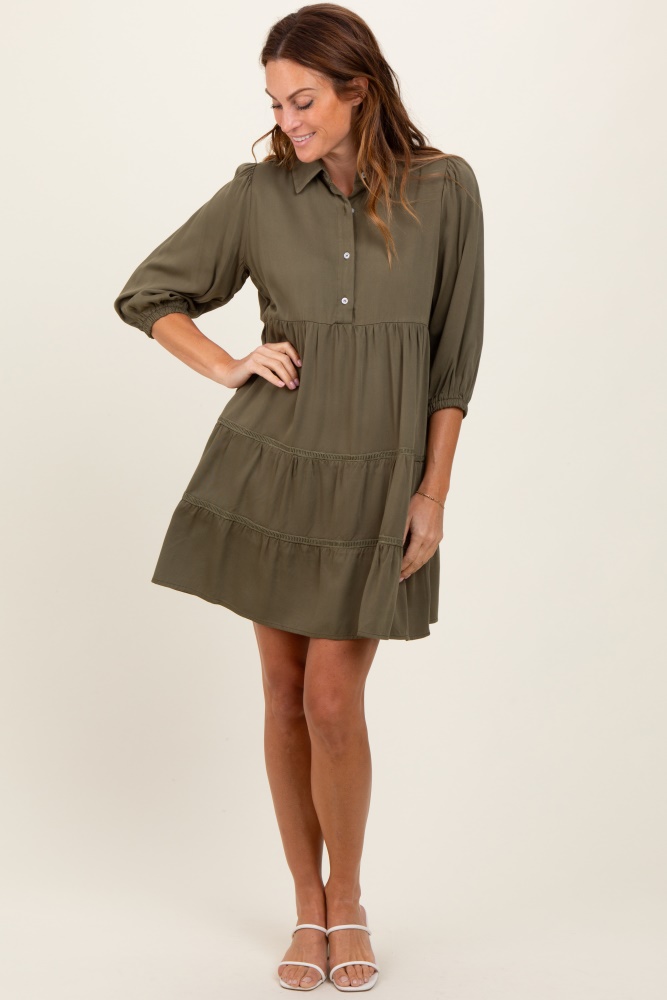 olive collared tiered dress