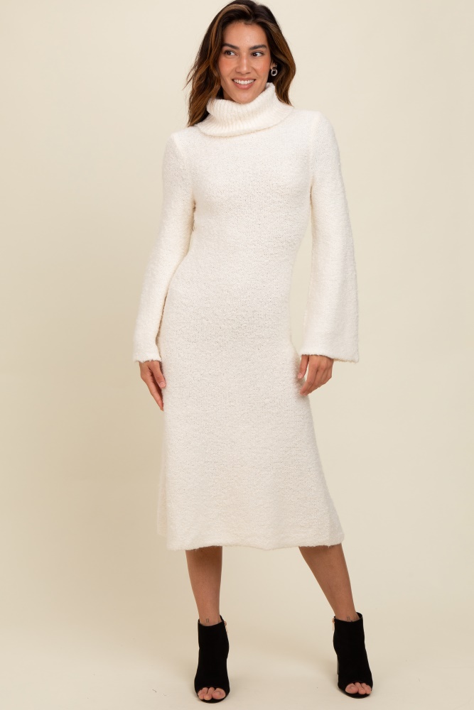 ivory turtleneck bell sleeve sweater dress