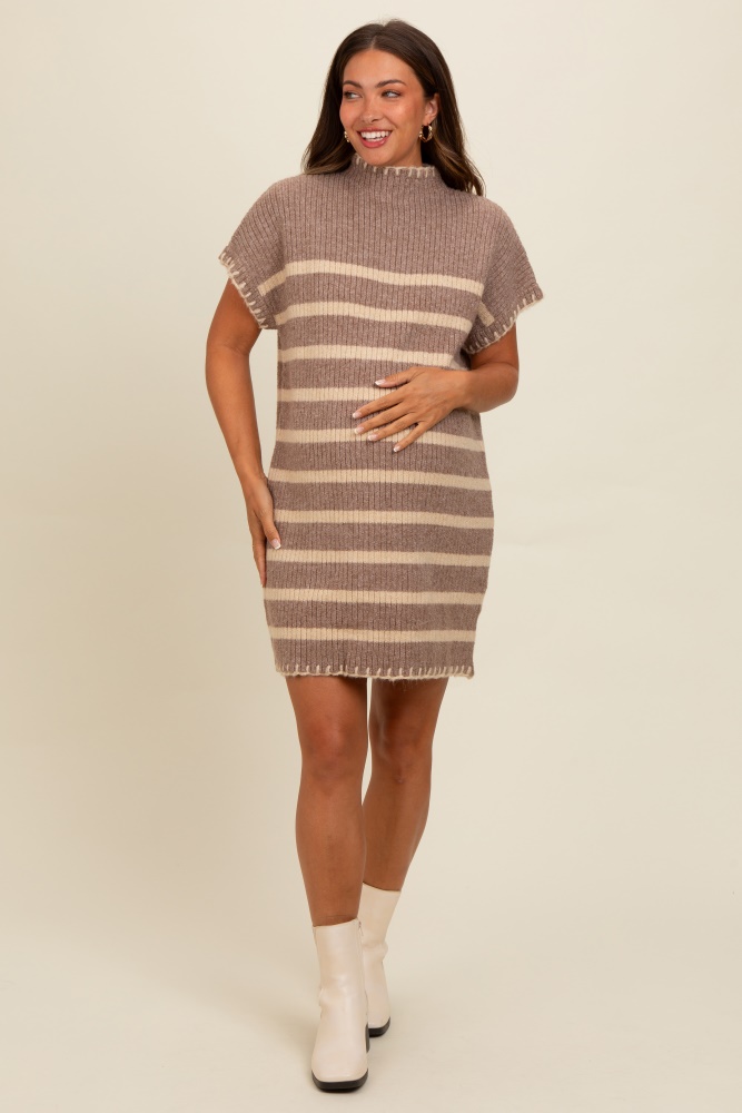 mocha striped knit contrast stitch maternity mini dress