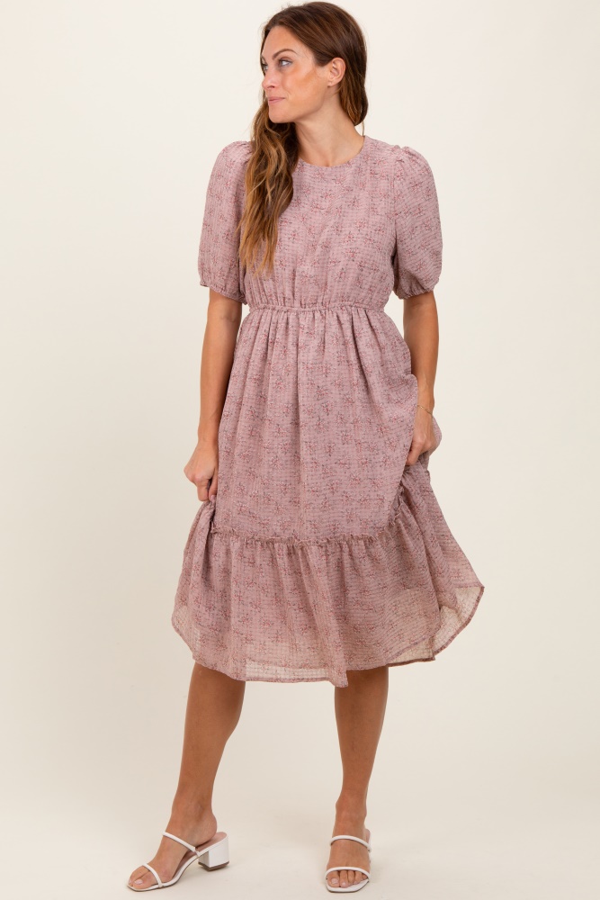 mauve printed textured midi dress