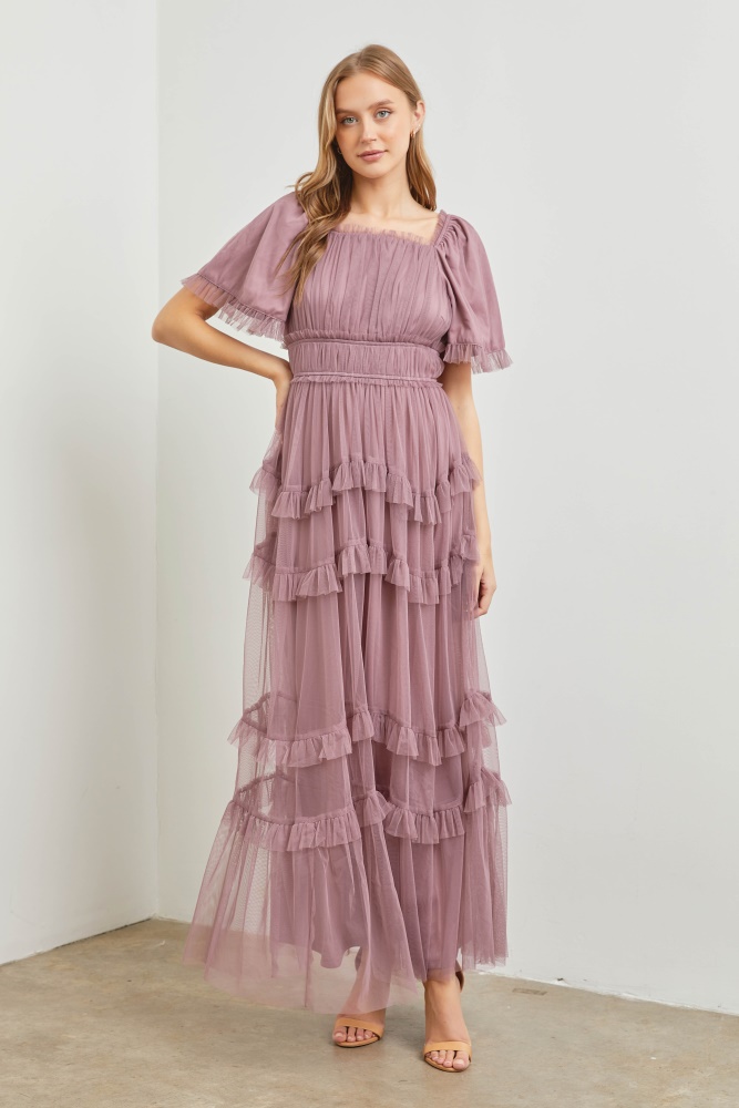 dusty lavender tulle maxi dress