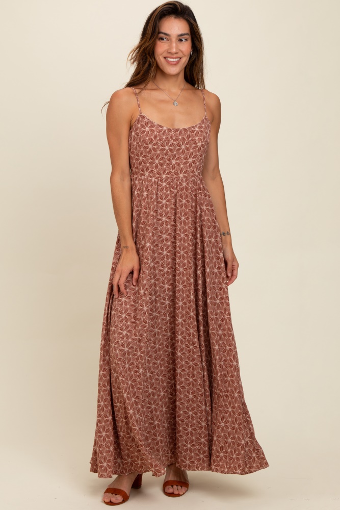 mauve floral cutout tie back maxi dress