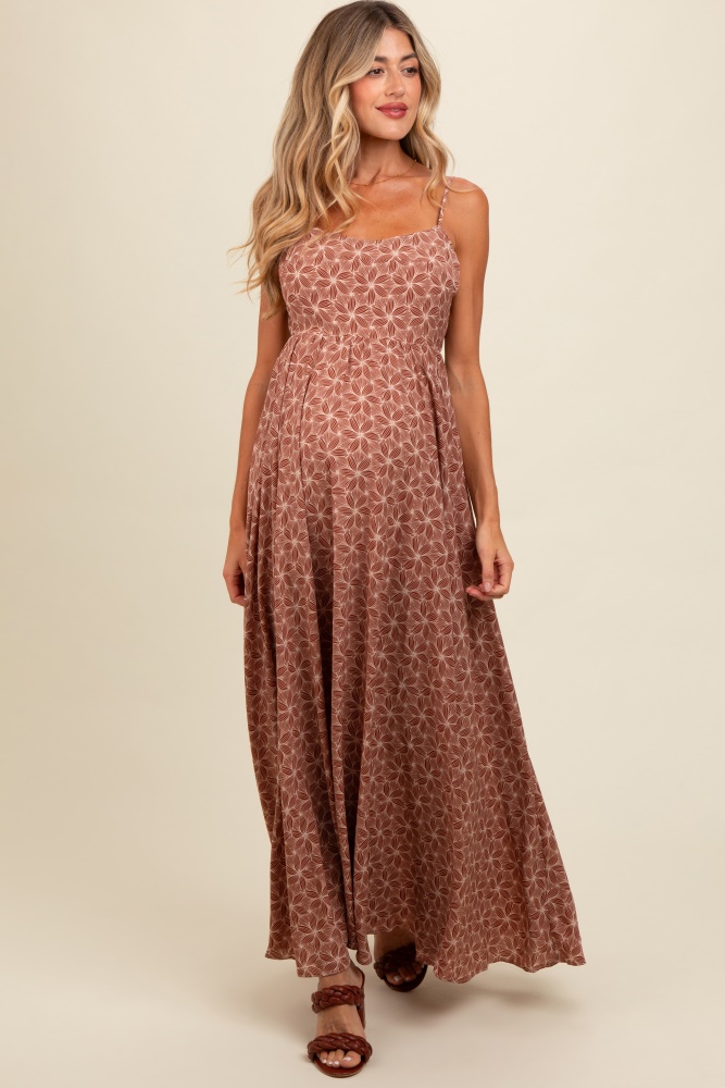 mauve floral cutout tie back maternity maxi dress