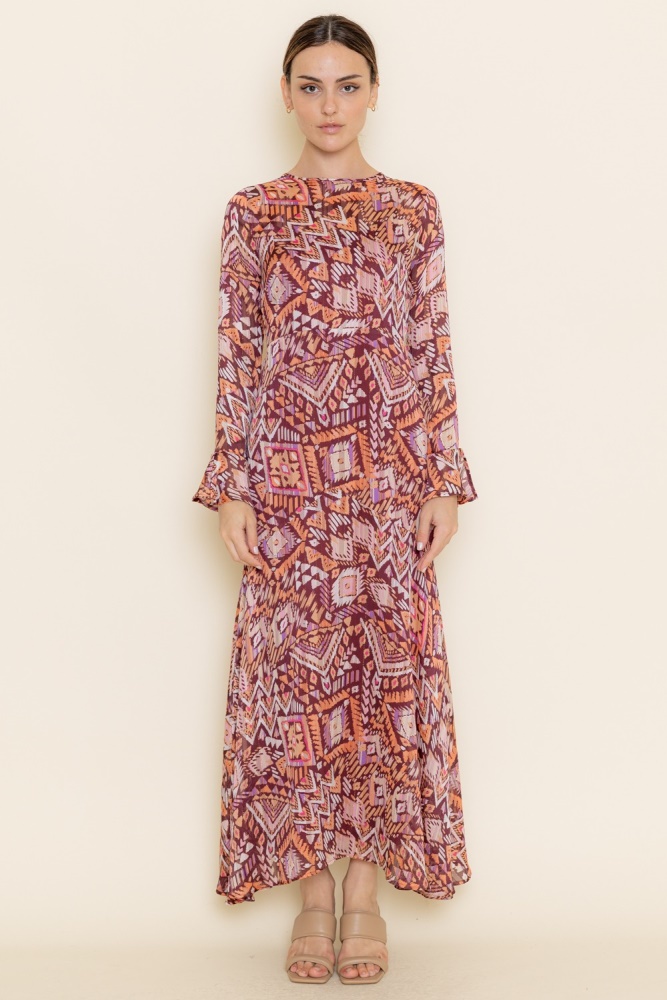 multi abstract print boho maxi dress