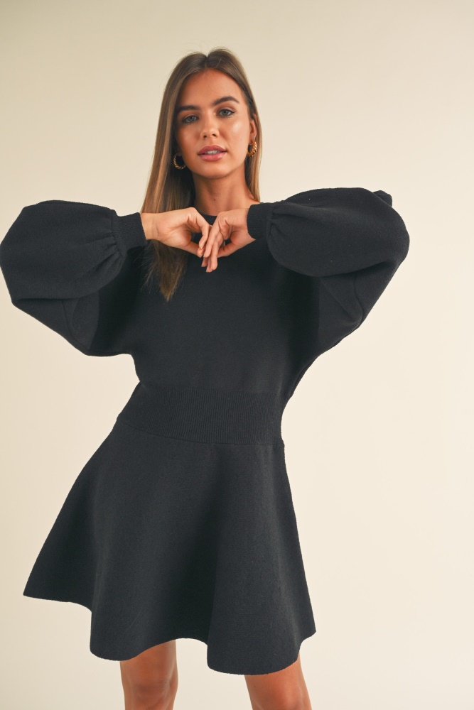 black ballon sleeve sweater dress