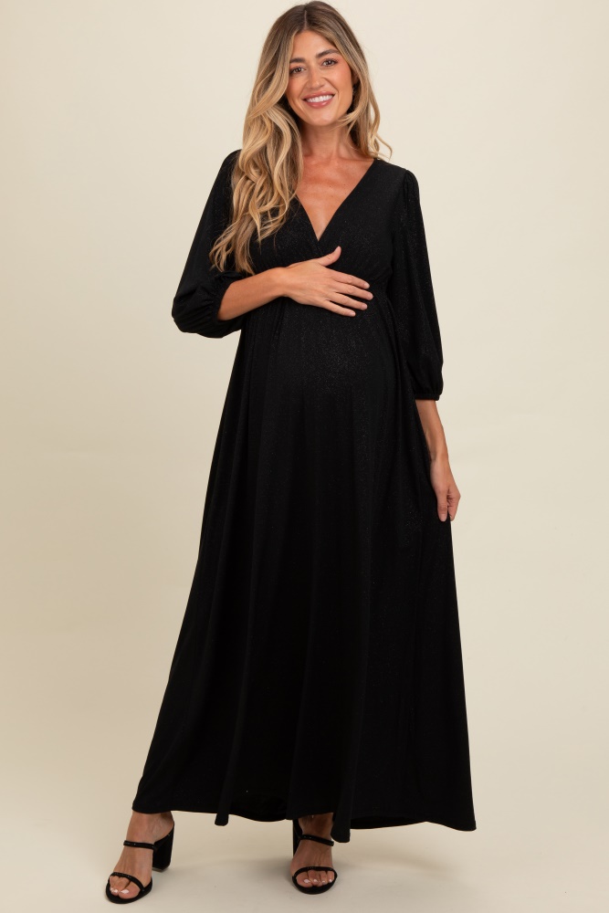 black glitter v-neck maternity maxi dress