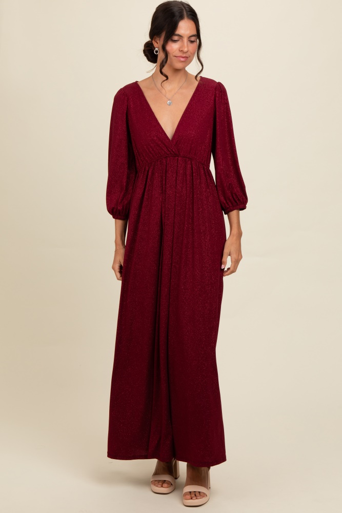 burgundy glitter v-neck maxi dress