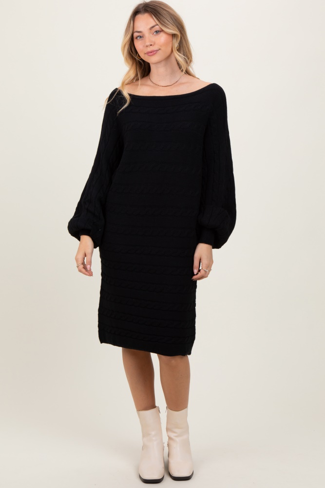 black cable knit dolman sleeve sweater mini dress