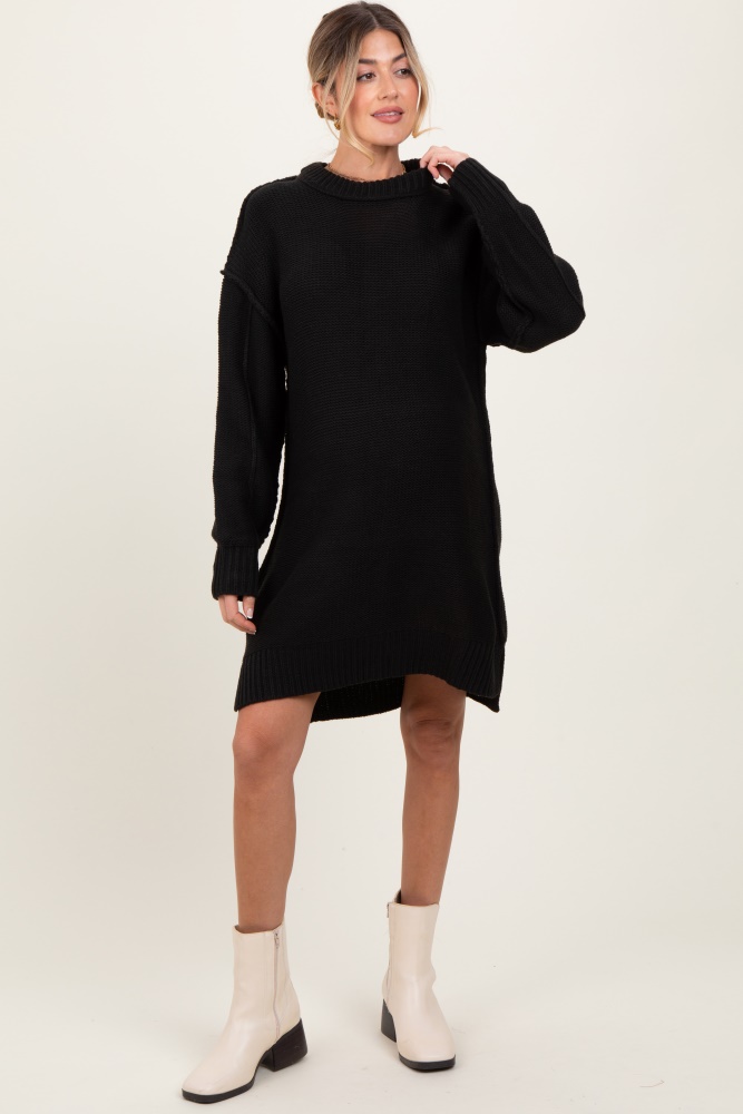 black exposed seam oversized maternity sweater dress