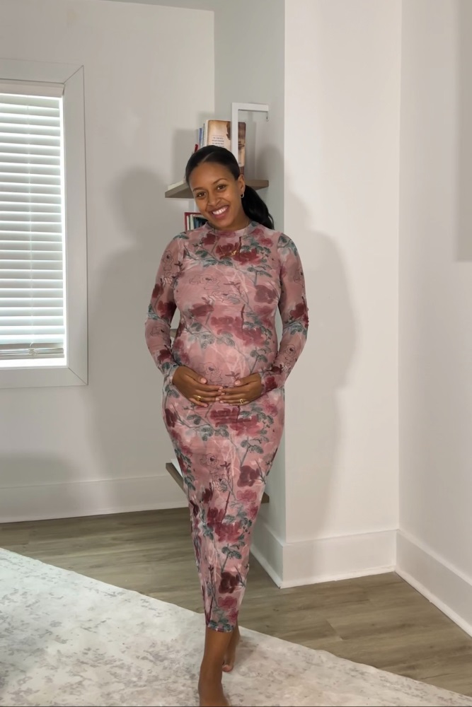 blooming beauty floral print mesh maxi dress Mauve Printed Overlay Maternity 26” Length Forbidden Love Floral Print Mesh