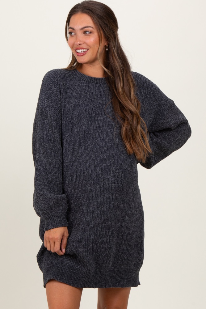 charcoal chenille knit maternity sweater dress