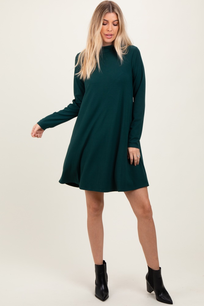 forest green ribbed mock neck long sleeve basic dress