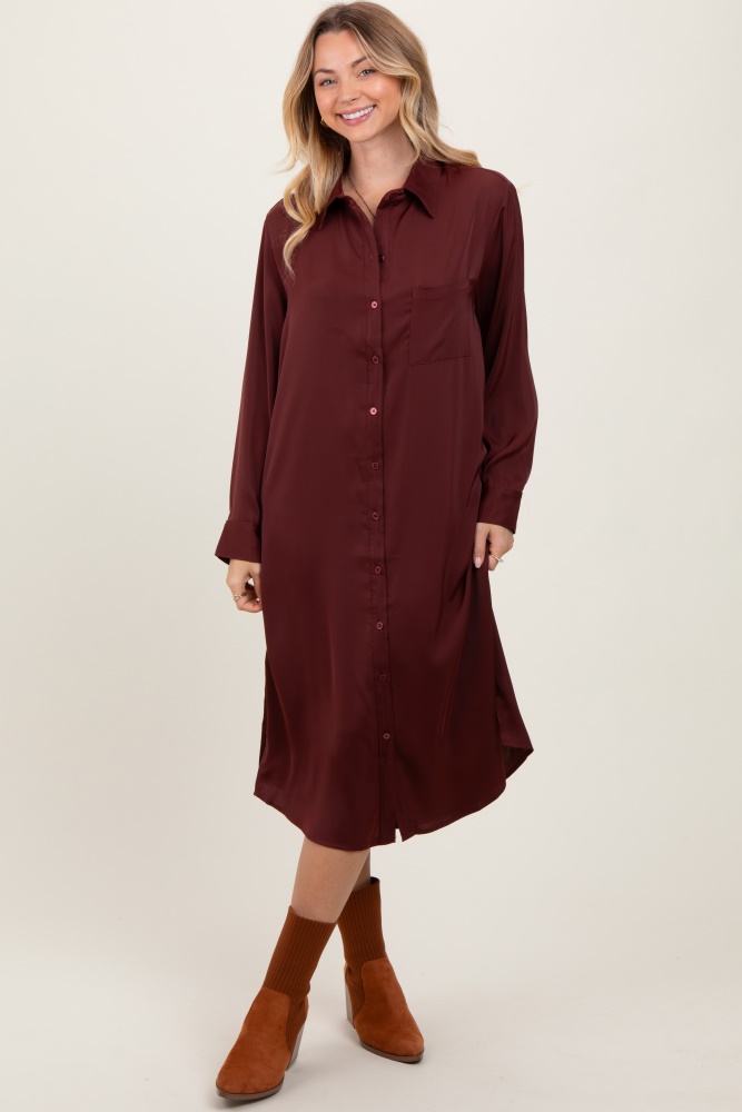 rust long sleeve midi shirt dress