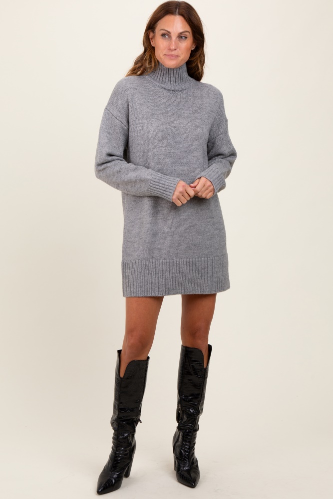 heather grey turtle neck mini sweater dress