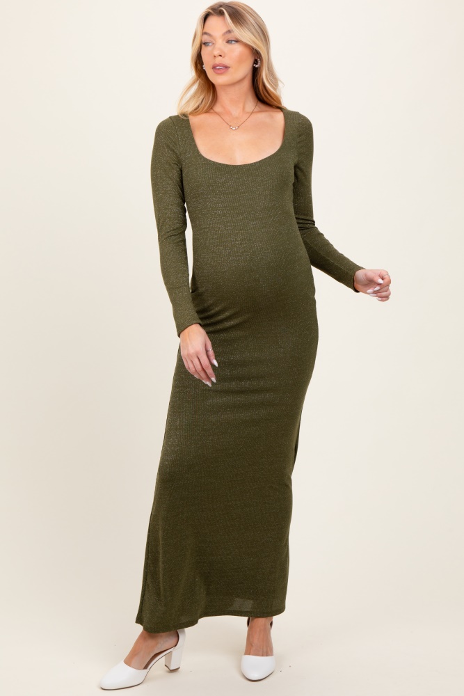 olive basic square neck long sleeve maternity maxi dress