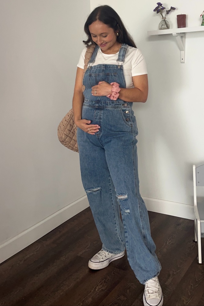Blue Distressed Denim Maternity Overalls