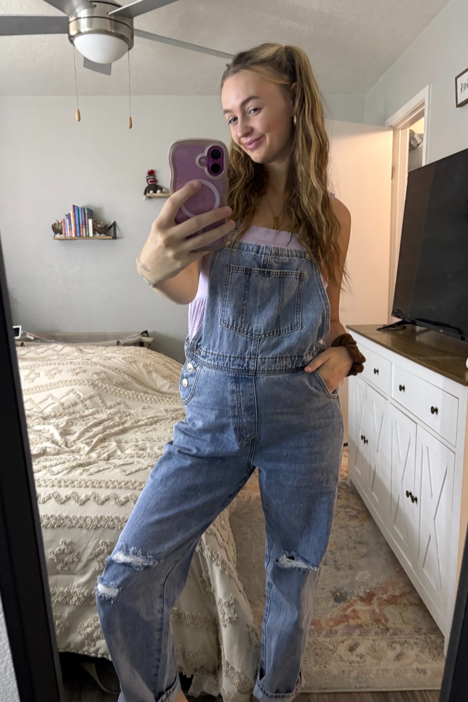 Blue Distressed Denim Maternity Overalls