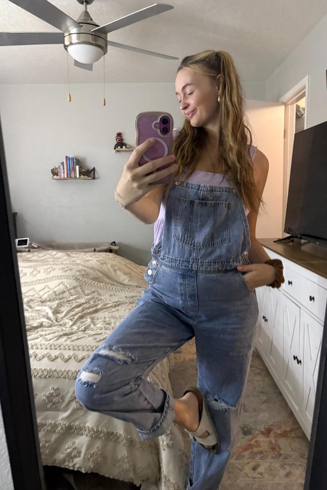 Blue Distressed Denim Maternity Overalls