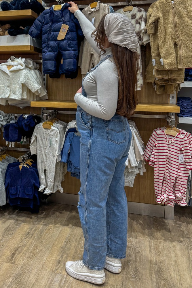 Blue Distressed Denim Maternity Overalls