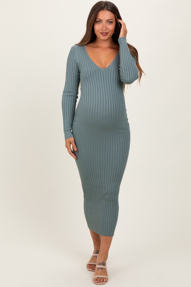 Olive Satin Smocked Fitted Maternity Midi Dress – PinkBlush