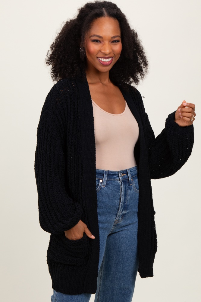 Black Cropped Chunky Open Knit Cardigan – PinkBlush
