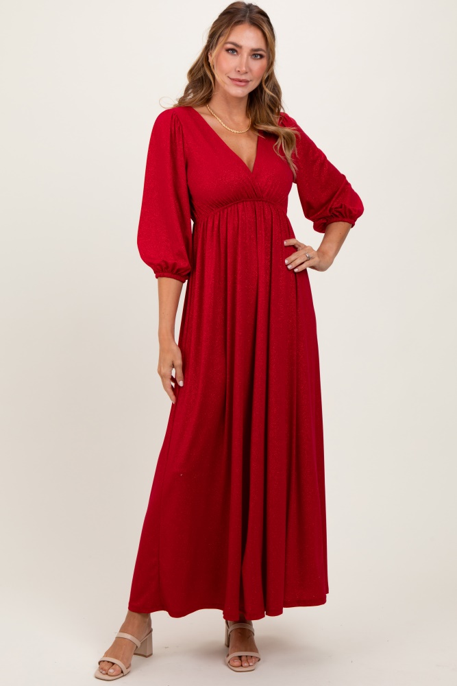 red glitter v-neck maxi dress