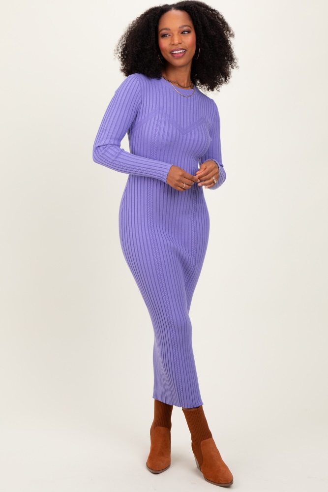 lavender contrast ribbed knit midi dress