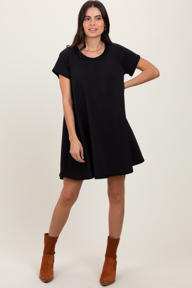 black french terry basic short sleeve mini dress