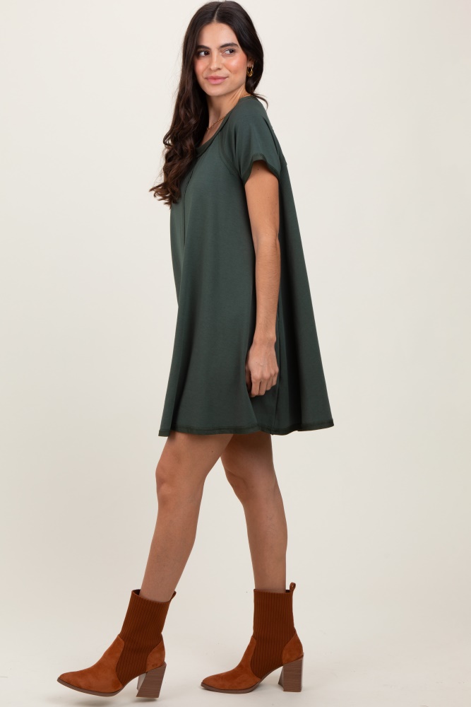 forest green french terry basic short sleeve mini dress