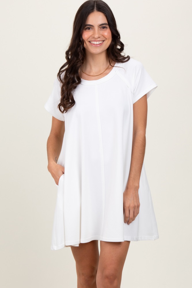 ivory french terry basic short sleeve mini dress