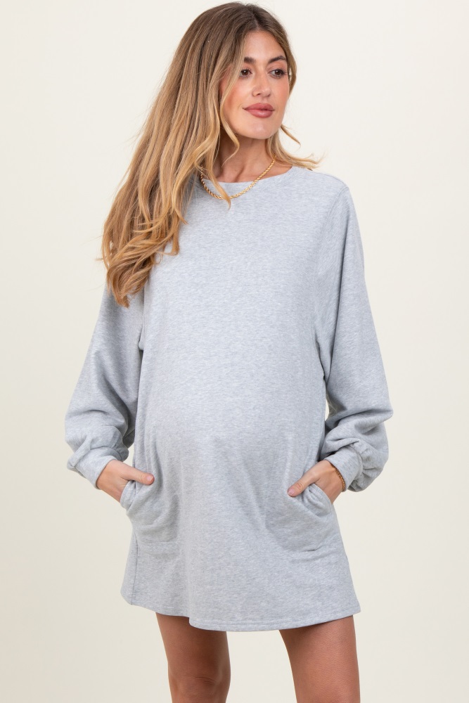 heather grey ultra soft maternity sweatshirt dress