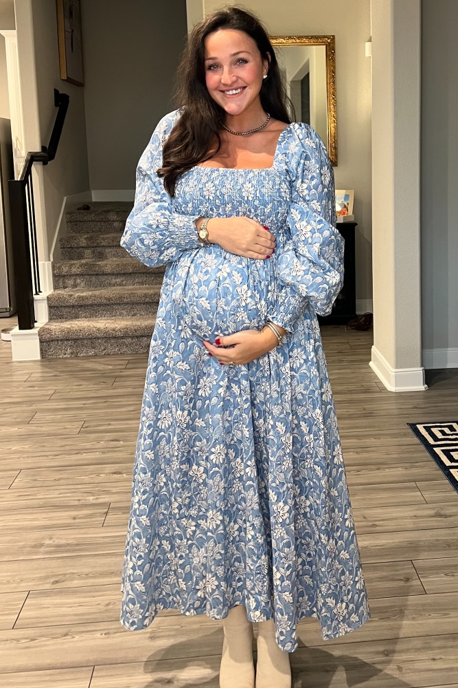 blue floral maternity maxi dress Blue Floral Chiffon Ruffle Accent Maternity Maxi Dress