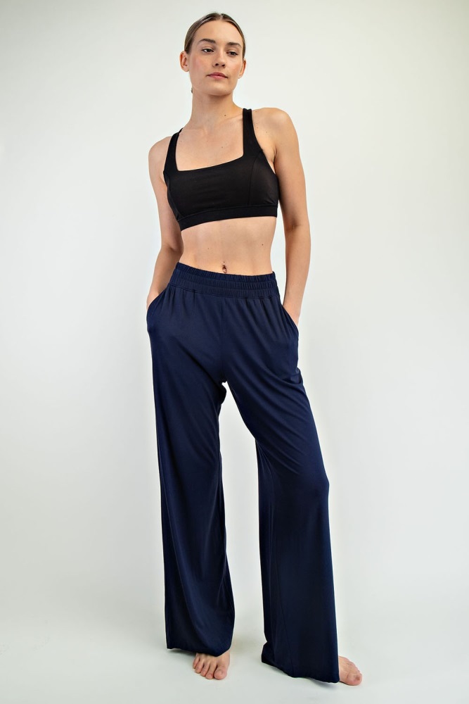 Navy Basic Wide Leg Pocketed Pants