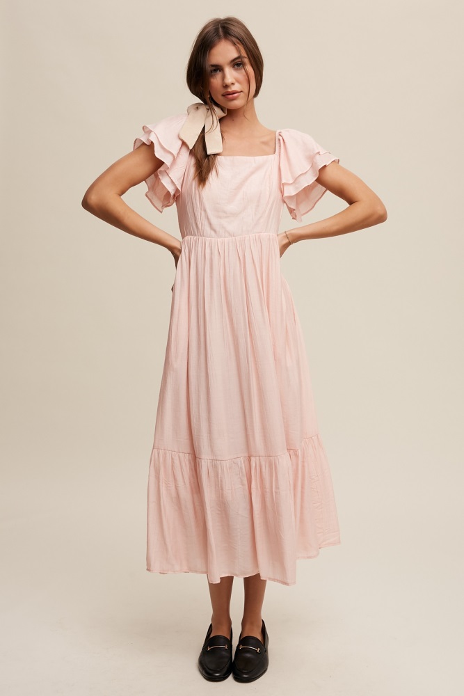 Pink Tulip Floral Chiffon Wrap Front Short Sleeve Maxi Dress