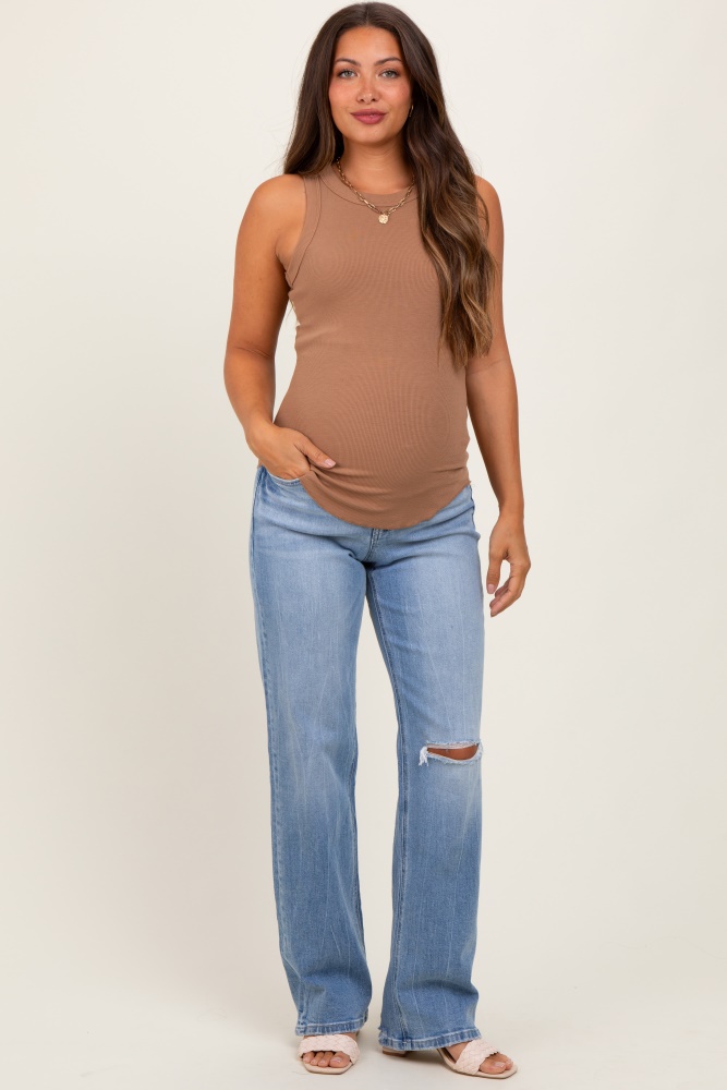 Jeans Haute Mama Maternity, Taille L, Bleu Délavé Et Déchiré - Jean De Grossesse Stylé