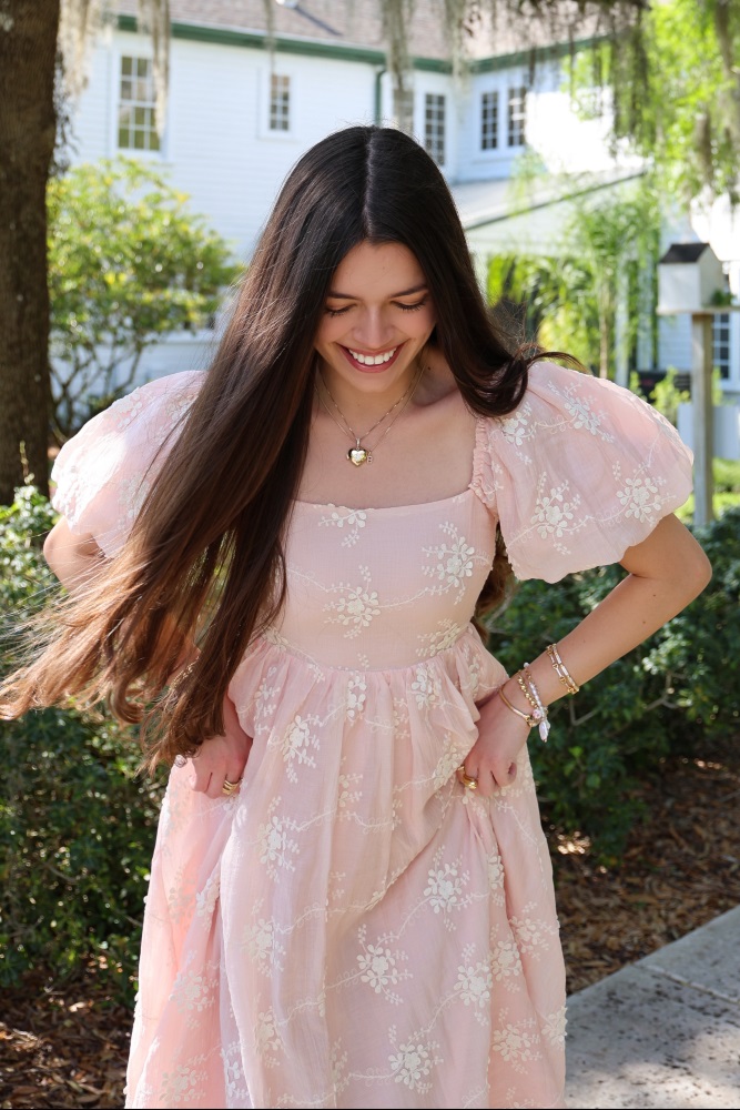 Pink Textured Midi Dress