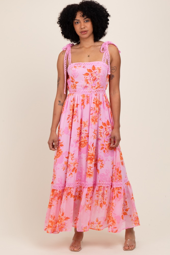 pink floral shoulder tie midi dress Pink Floral Shouder Tie Midi Dress Groovy Mimi