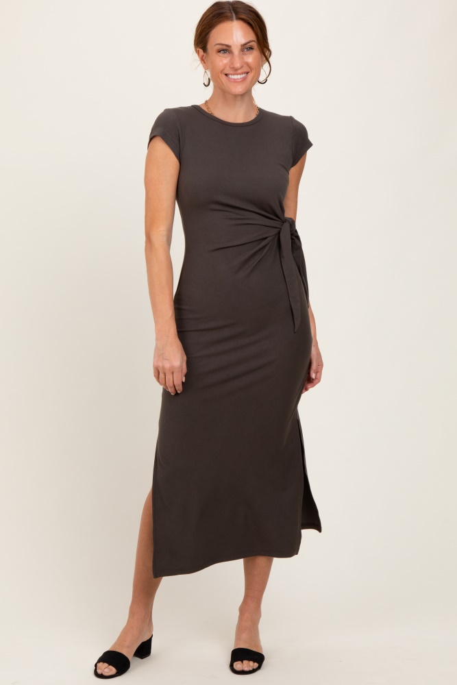 cowl neck ruched midi dress in blush Pink Cowl Neck Ruched Midi Dress by Cinq A Sept