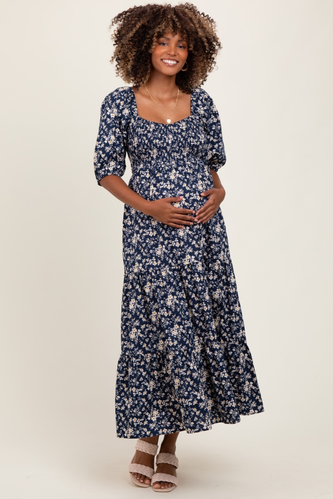 Black Floral Front Button Tiered Maternity Maxi Dress– PinkBlush Black Floral Front Button Tiered Maternity Maxi Dress– PinkBlush