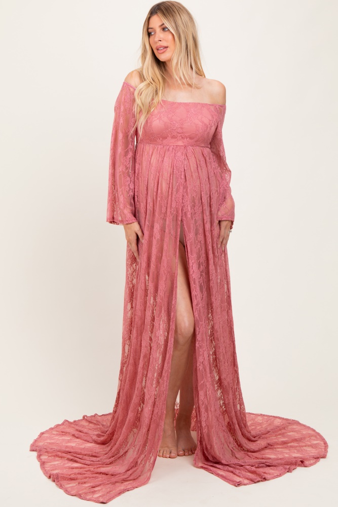 PinkBlush Lavender Lace Off Shoulder Maternity Photoshoot Gown/Dress