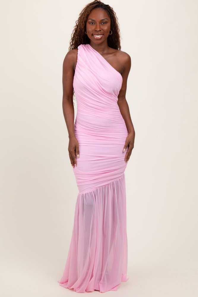 strapless open back dress Soft Pink w Ivory Lace Overlay Dress