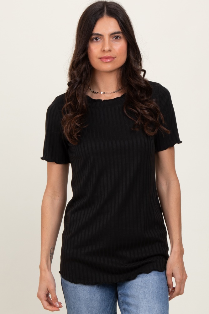 black ribbed short sleeve top